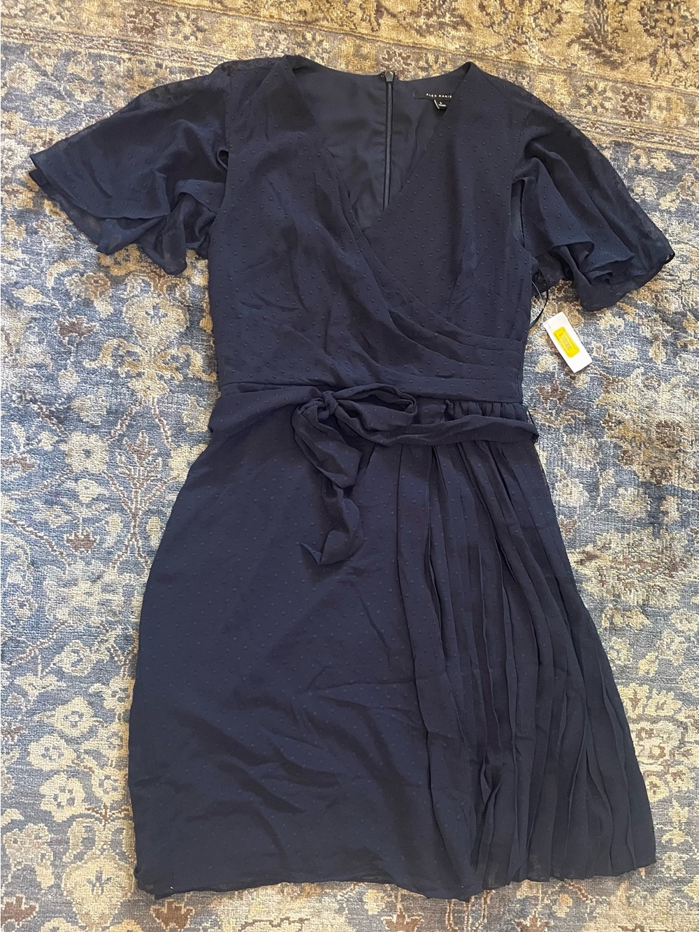 Alex Marie Navy Faux Wrap-Style Pleated Mini Dress